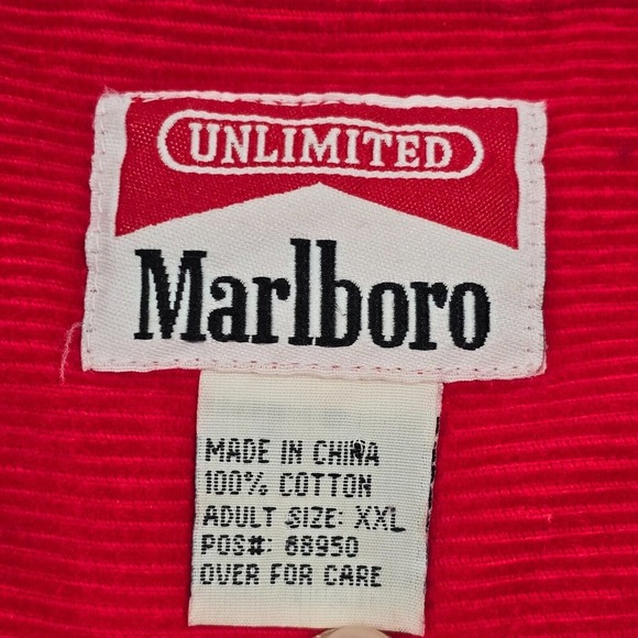 VTG Marlboro Shirt Mens XXL Red Heavy Corduroy 1/4 Zip Pullover Y2K Shacket READ - Picture 5 of 15